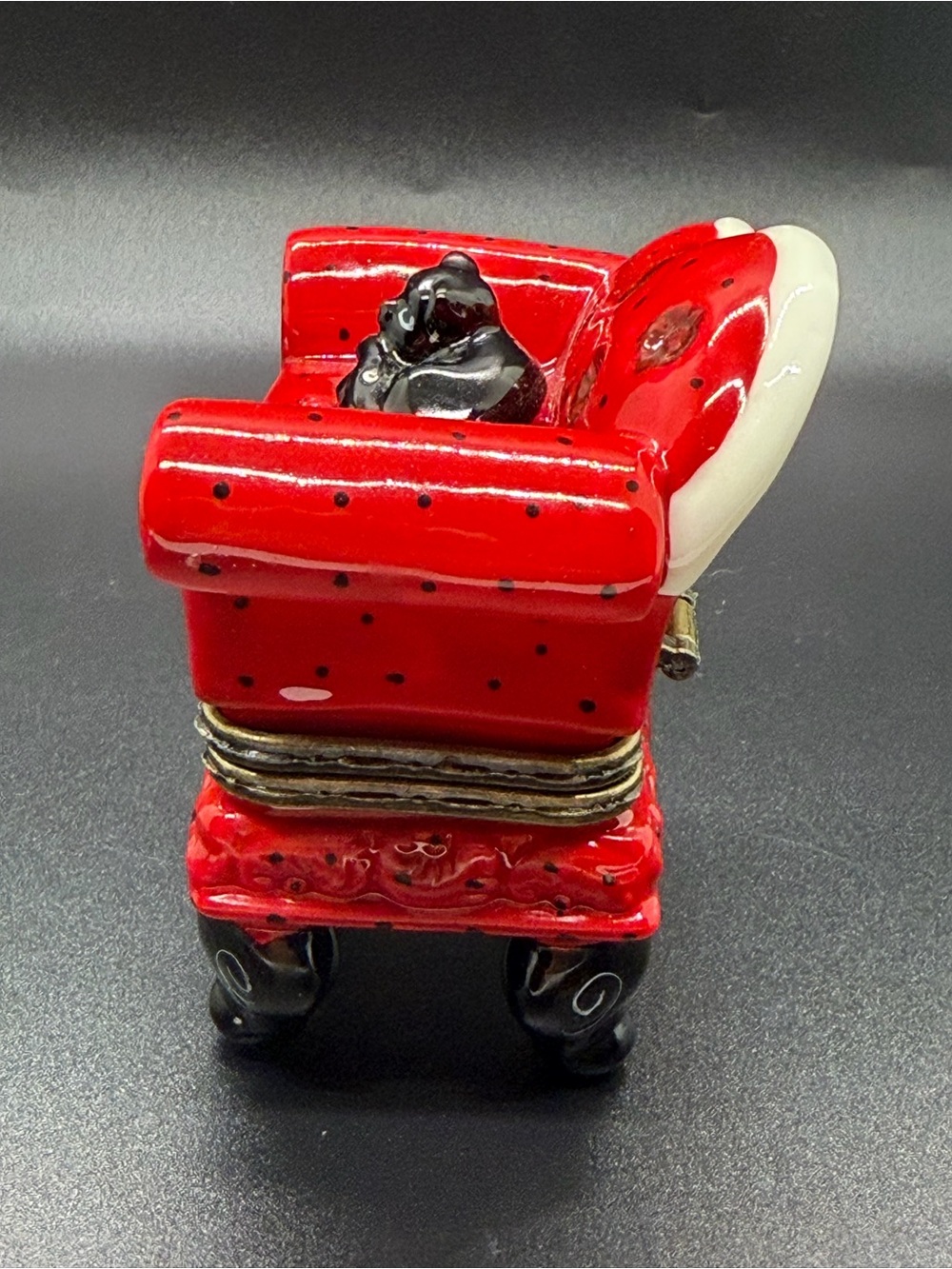 Ceramic Black Cat On Couch Trinket Box With White Cat Trinket - Picture 4 of 8